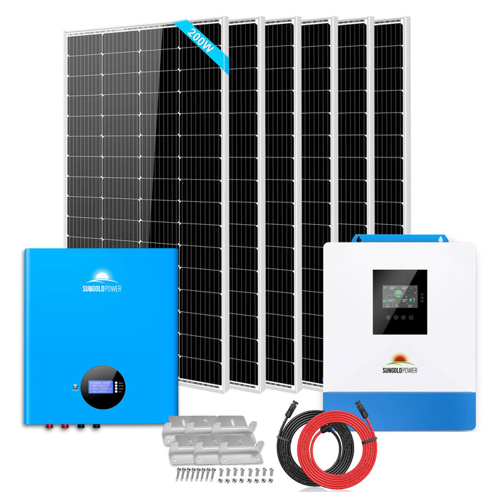 SunGold Power Off-Grid Solar Kit 5000W 48VDC 120V 5.12KWH PowerWall Battery 6 X 200 Watts Solar Panels SGM-5K5E