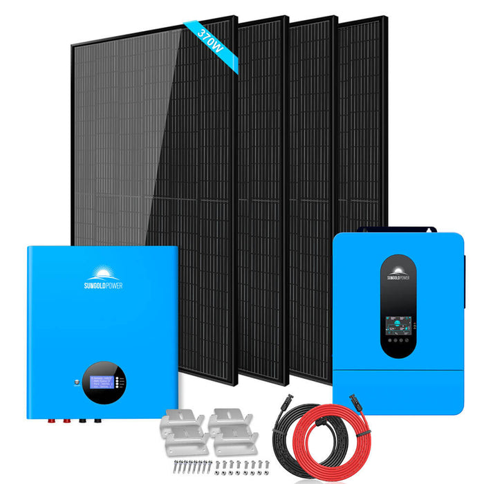 SunGold Power Off-Grid Solar Kit 6500W 48VDC 120/240VAC 5.12KWH PowerWall Lithium Battery 4 X 370 Watts Solar Panels SGM-655M