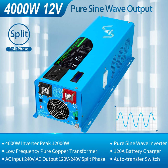 SunGold Power 4000W DC 12V Split Phase Pure Sine Wave Inverter With Charger