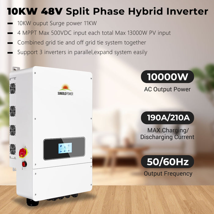 SunGold Power UL 10KW Hybrid Inverter 48V Split Phase Grid Feedback Batteryless