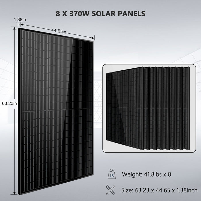 SunGold Power Off-Grid Solar Kit 6000W 48VDC 120V/240V LifePo4 10.48KWH Server Rack Lithium Battery 8 X 370 Watts Solar Panels SGR-6KL48C