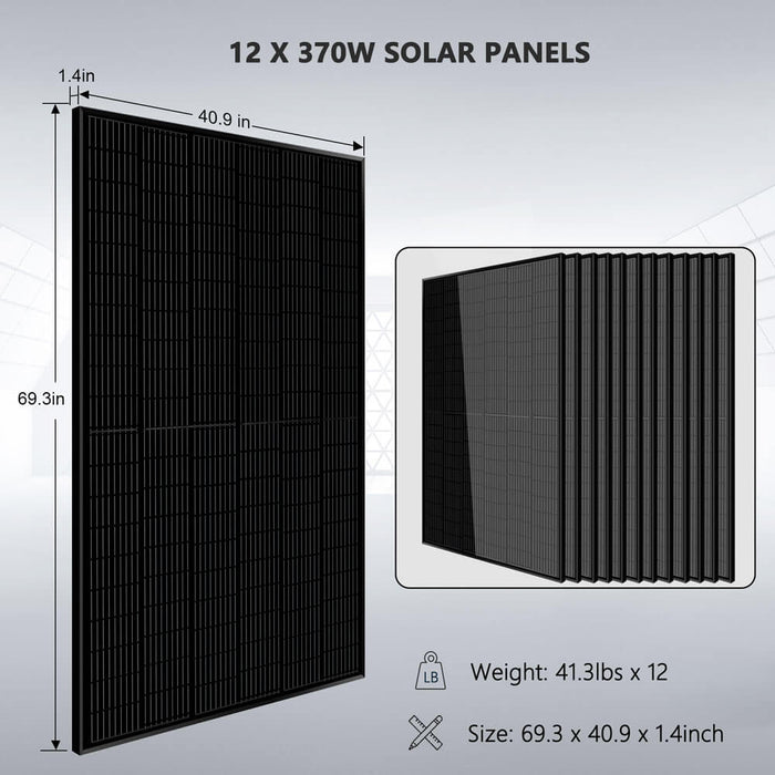 SunGold Power Off-Grid Solar Kit 13000W 48VDC 120VAC/240V 20.48KWH PowerWall Lithium Battery 12 X 370 Watts Solar Panels SGM-1320M