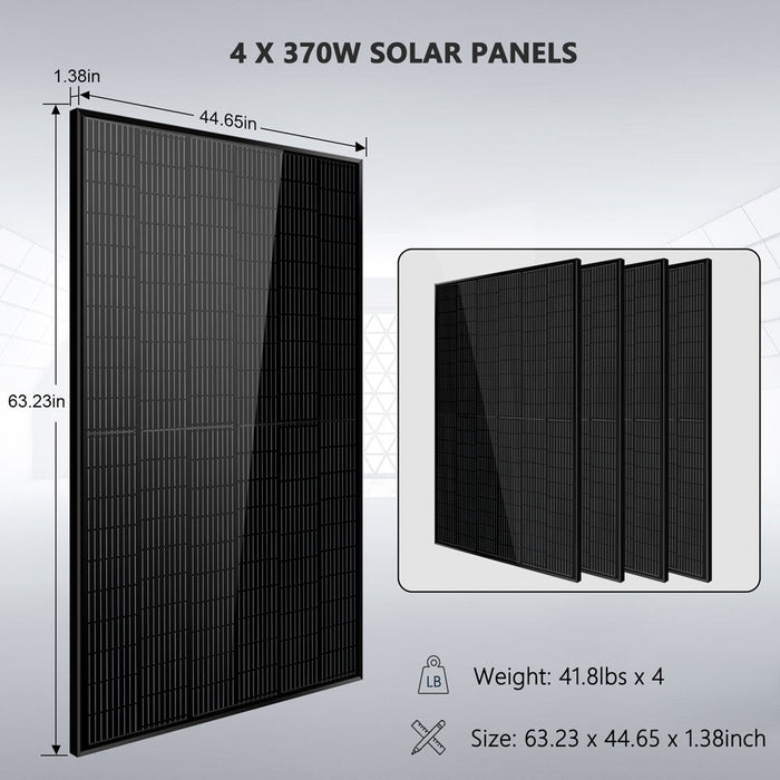 SunGold Power Off-Grid Solar Kit 6500W 48VDC 120/240VAC 5.12KWH PowerWall Lithium Battery 4 X 370 Watts Solar Panels SGM-655M