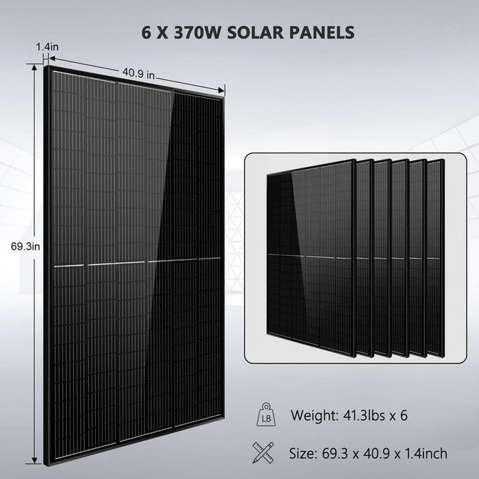 SunGold Power Off-Grid Solar Kit 6500W 48VDC 120/240VAC 10.24KWH PowerWall Lithium Battery 6 X 370 Watts Solar Panels SGM-6510M