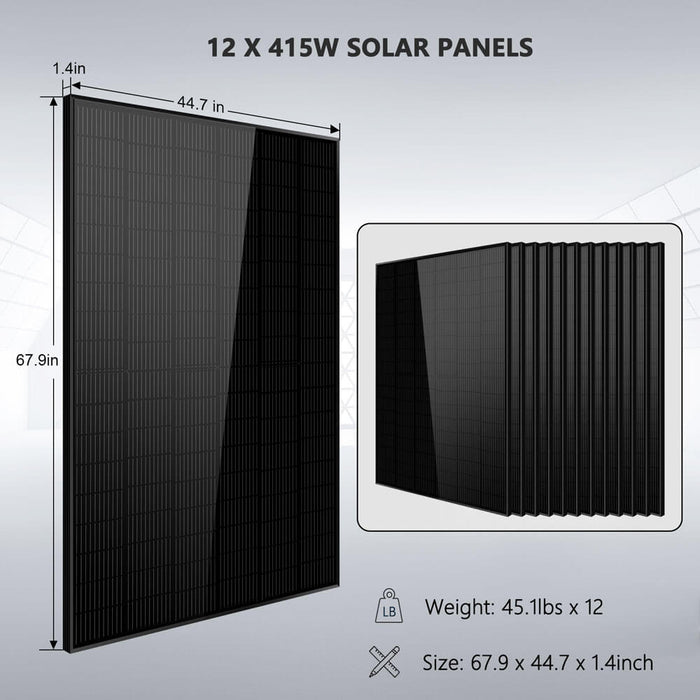 SunGold Power Off Grid Solar Kit 10000W 48VDC 120VAC/240V 20.48KWH Powerwall Lithium Battery 12 X 415 Watts Solar Panels SGM-10M2T