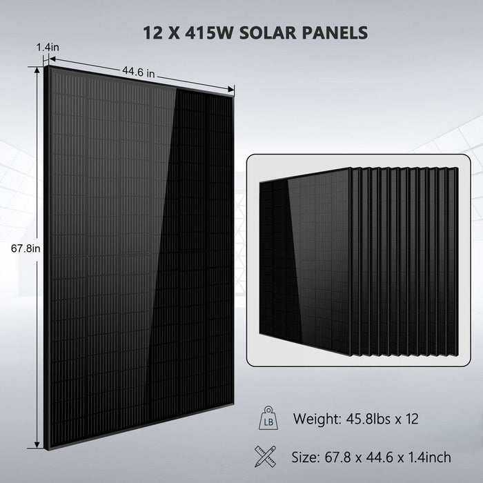 SunGold Power Off-Grid Solar Kit 12000W 48VDC 120V/240V LifePo4 20.48KWH Lithium Battery 12 X 415 Watts Solar Panels SGR-12K20E