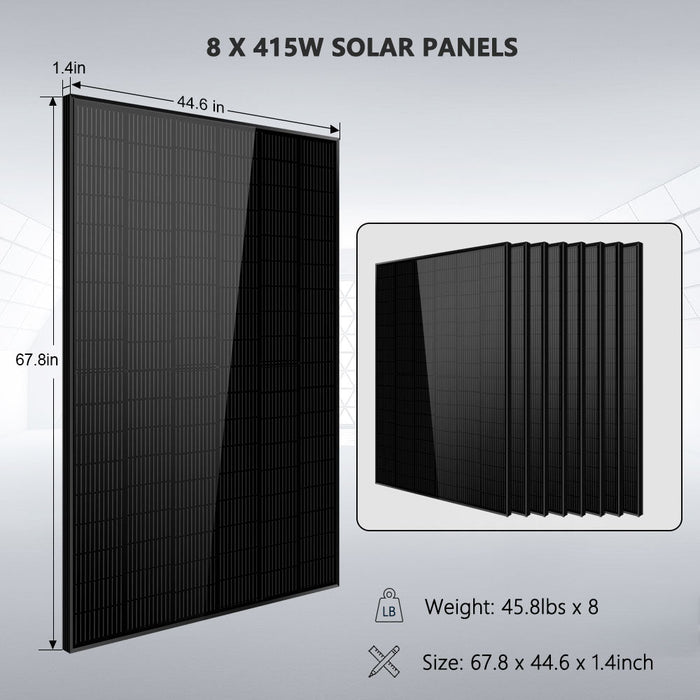 SunGold Power Off-Grid Solar Kit 8000W 48VDC 120V/240V LifePo4 10.24KWH Lithium Battery 8 X 415 Watts Solar Panels SGR-8K10E