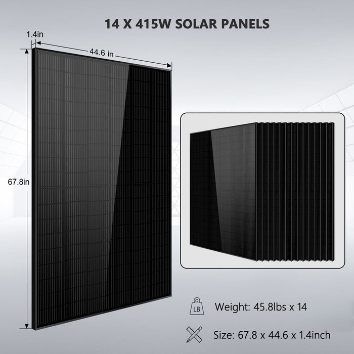 SunGold Power Off-Grid Solar Kit 13000W 48VDC 120V/240V LifePo4 20.48KWH Lithium Battery 14 X 415 Watts Solar Panels SGR-13KM