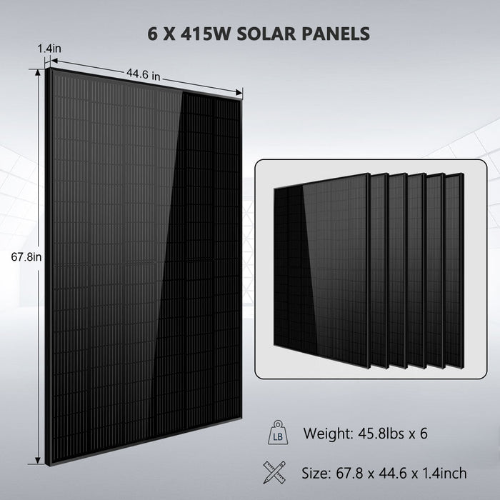 SunGold Power Off-Grid Solar Kit 5000W 48VDC 120V LifePo4 10.24KWH Lithium Battery 6 X 415 Watts Solar Panels SGR-5KE