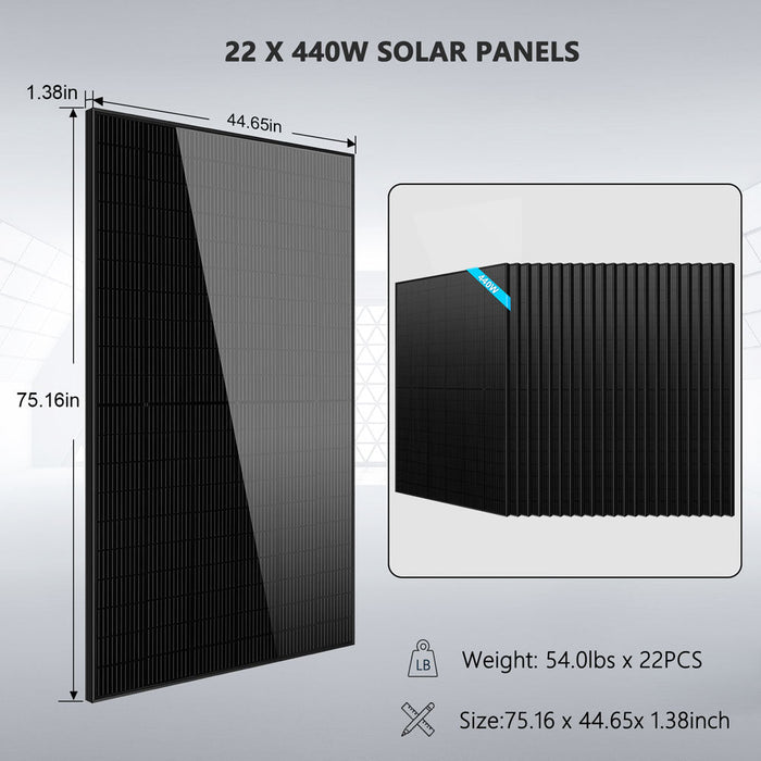 SunGold Power Off Grid Solar Kit 13000W 48VDC 120V/240V LifePo4 25.6KWH Lithium Battery 22 X 440 Watts Solar Panels SGR-13K25E