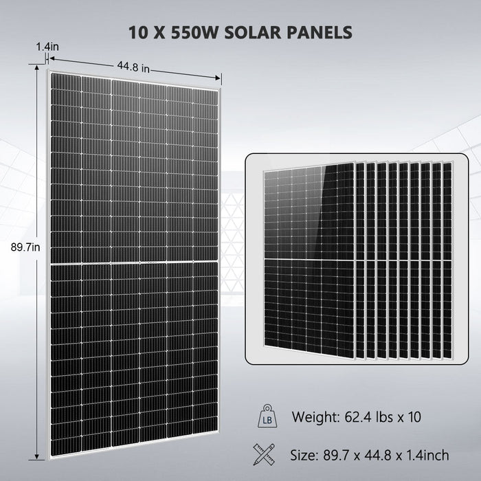 SunGold Power OFF GRID SOLAR KIT 10 X 550 WATTS SOLAR PANELS 4 X 5.12KWH POWERWALL LITHIUM BATTERY 10KW SOLAR INVERTER 48VDC 120V/240V SGM-10K20