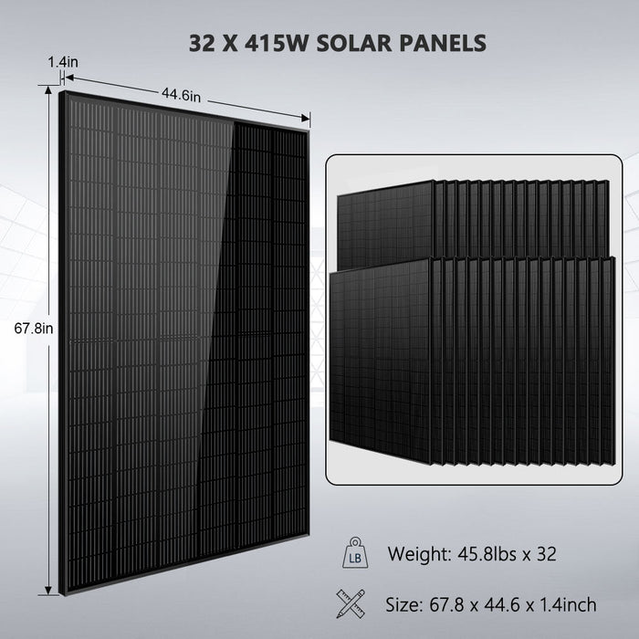 SunGold Power OFF GRID SOLAR KIT 16KW 48VDC 120V/240V LIFEPO4 25.6KWH LITHIUM BATTERY 32 X 415 WATTS SOLAR PANELS SGR-16K25E