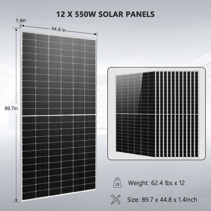 SunGold Power OFF GRID SOLAR KIT 12 X 550 WATTS SOLAR PANELS 25.6KWH LITHIUM BATTERY 10KW SOLAR INVERTER 48VDC 120V/240V SGR-10K25S