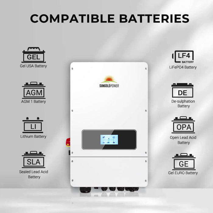 SunGold Power UL 10KW Hybrid Inverter 48V Split Phase Grid Feedback Batteryless