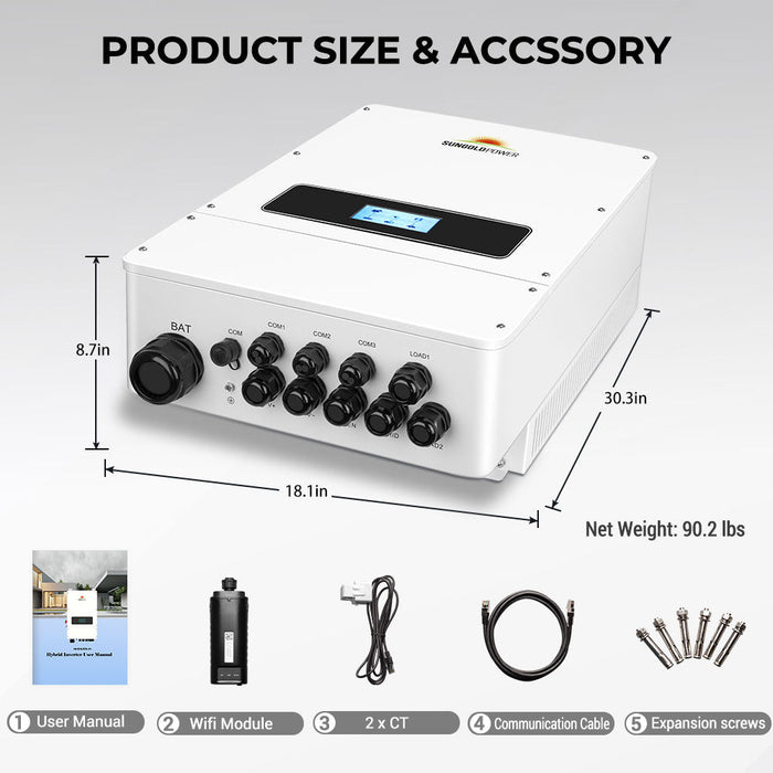 SunGold Power UL 10KW Hybrid Inverter 48V Split Phase Grid Feedback Batteryless