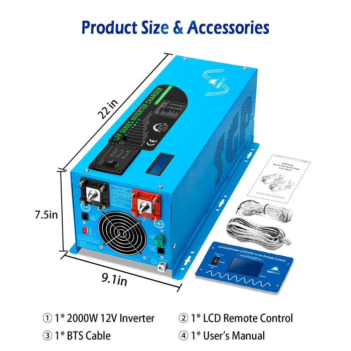 SunGold Power 2000W DC 12V Pure Sine Wave Inverter With Charger