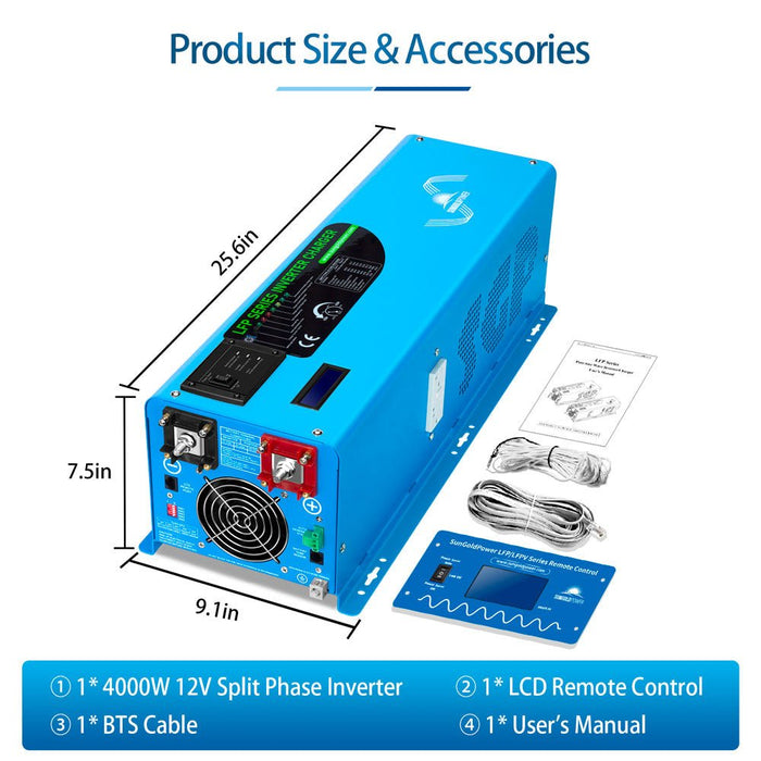 SunGold Power 4000W DC 12V Split Phase Pure Sine Wave Inverter With Charger