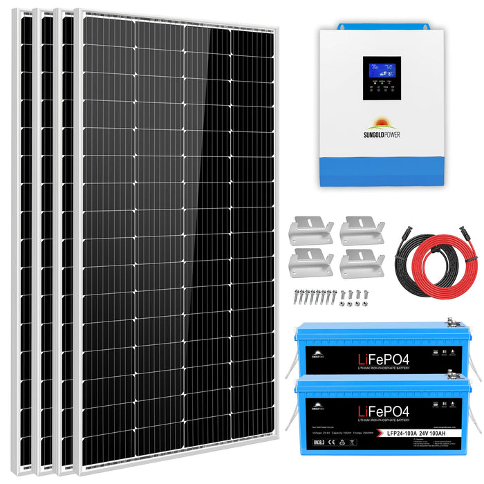 SunGold Power Solar Kit 3000W 24V Inverter 120V output Lithium Battery 800 Watt Solar Panel SGKT-3PRO