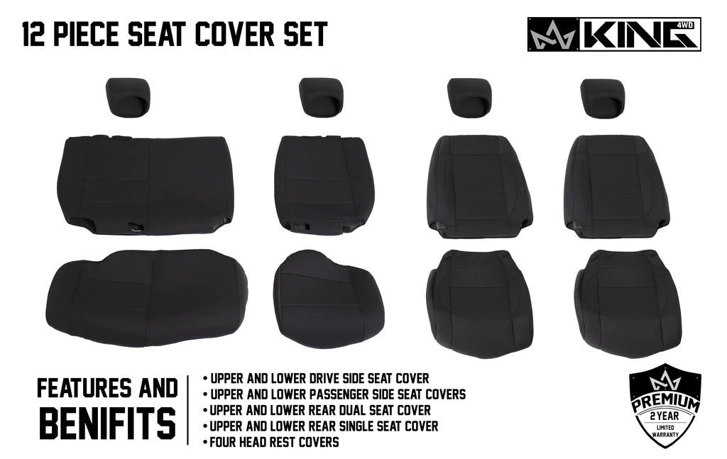 King 4WD Premium Neoprene Seat Covers, Black/Black Jeep Wrangler JK 4 Door 2007