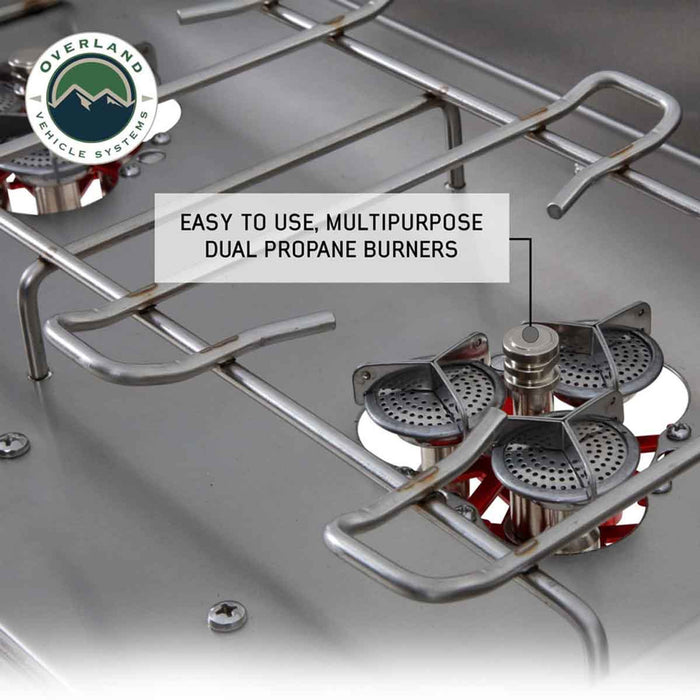 OVS Komodo Camp Kitchen - Dual Grill, Skillet, Folding Shelves, Rocket Tower - Stainless Steel