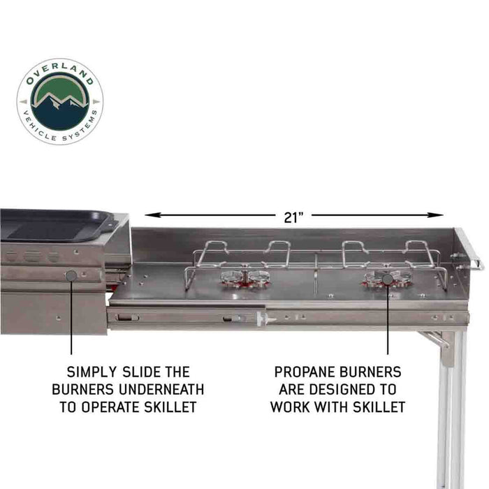 OVS Komodo Camp Kitchen - Dual Grill, Skillet, Folding Shelves, Rocket Tower - Stainless Steel