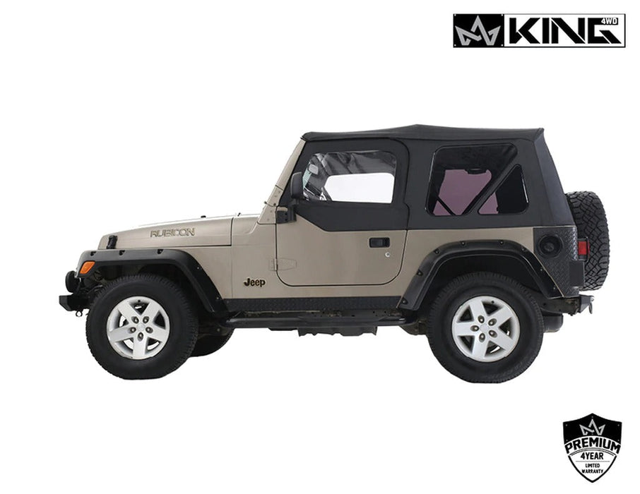 King 4WD Premium Replacement Soft Top With Front Doors, Black Diamond With Tinted Windows, Jeep Wrangler TJ 1997-2006