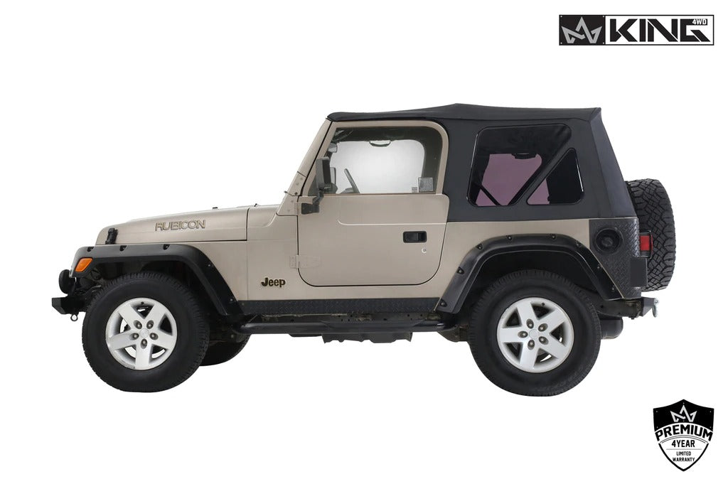 King 4WD Premium Replacement Soft Top Without Upper Doors, Black Diamond With Tinted Windows, Jeep Wrangler TJ 1997-2006