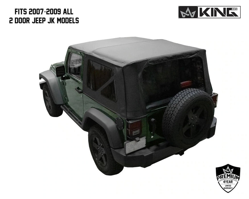 King 4WD Premium Replacement Soft Top, Black Diamond With Tinted Windows, Jeep Wrangler JK 2 Door 2007-2009