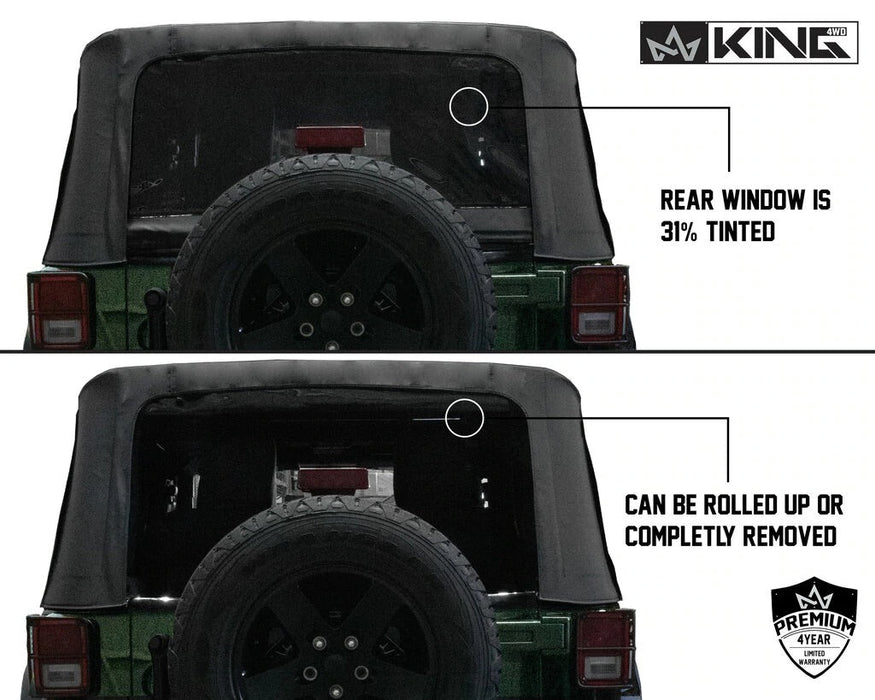 King 4WD Premium Replacement Soft Top, Black Diamond With Tinted Windows, Jeep Wrangler JK 2 Door 2007-2009