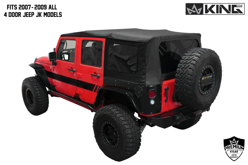 King 4WD Premium Replacement Soft Top, Black Diamond With Tinted Windows, Jeep Wrangler Unlimited JK 4 Door 2007-2009