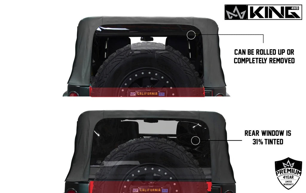 King 4WD Premium Replacement Soft Top, Black Diamond With Tinted Windows, Jeep Wrangler Unlimited JK 4 Door 2007-2009