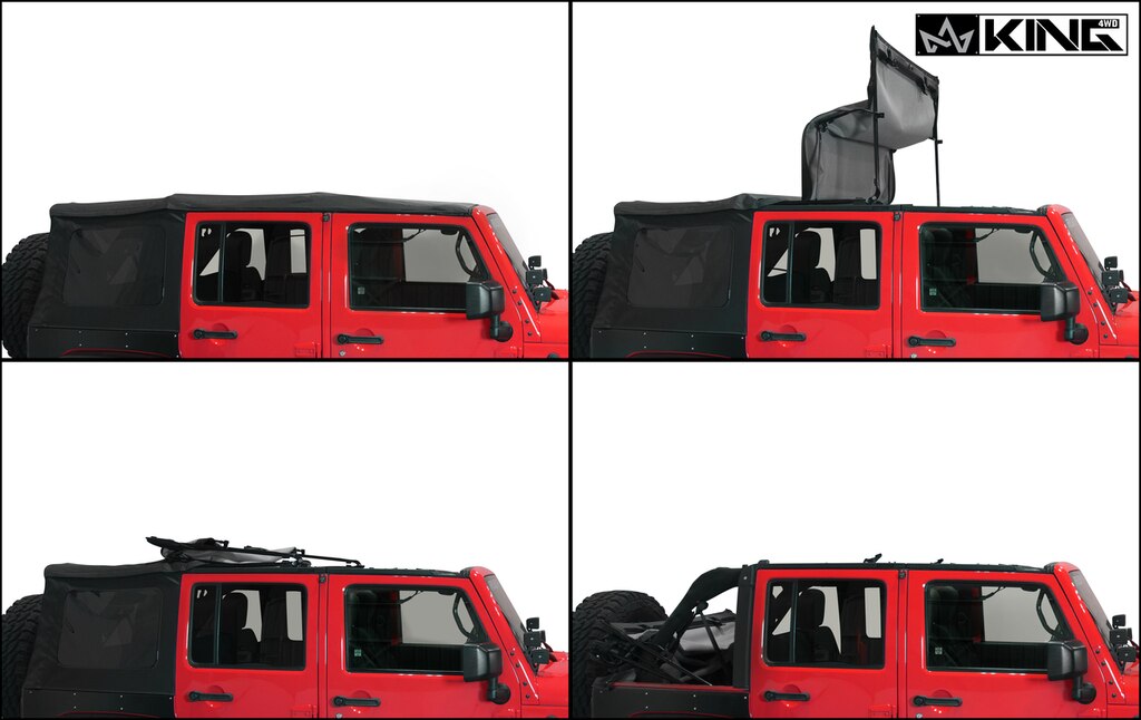 King 4WD Premium Replacement Soft Top, Black Diamond With Tinted Windows, Jeep Wrangler Unlimited JK 4 Door 2007-2009