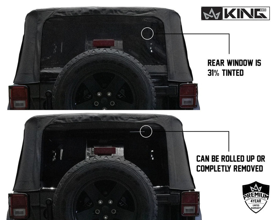 King 4WD Premium Replacement Soft Top, Black Diamond With Tinted Windows, Jeep Wrangler JK 2 Door 2010-2018