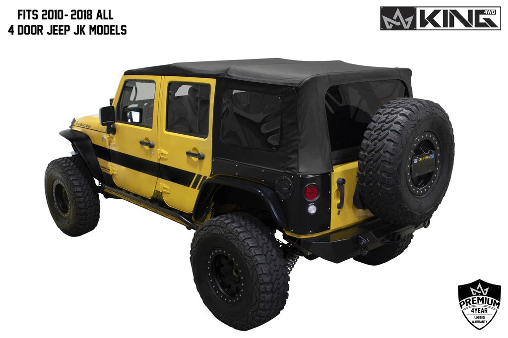 King 4WD Premium Replacement Soft Top, Black Diamond With Tinted Windows, Jeep Wrangler Unlimited JK 4 Door 2010-2018