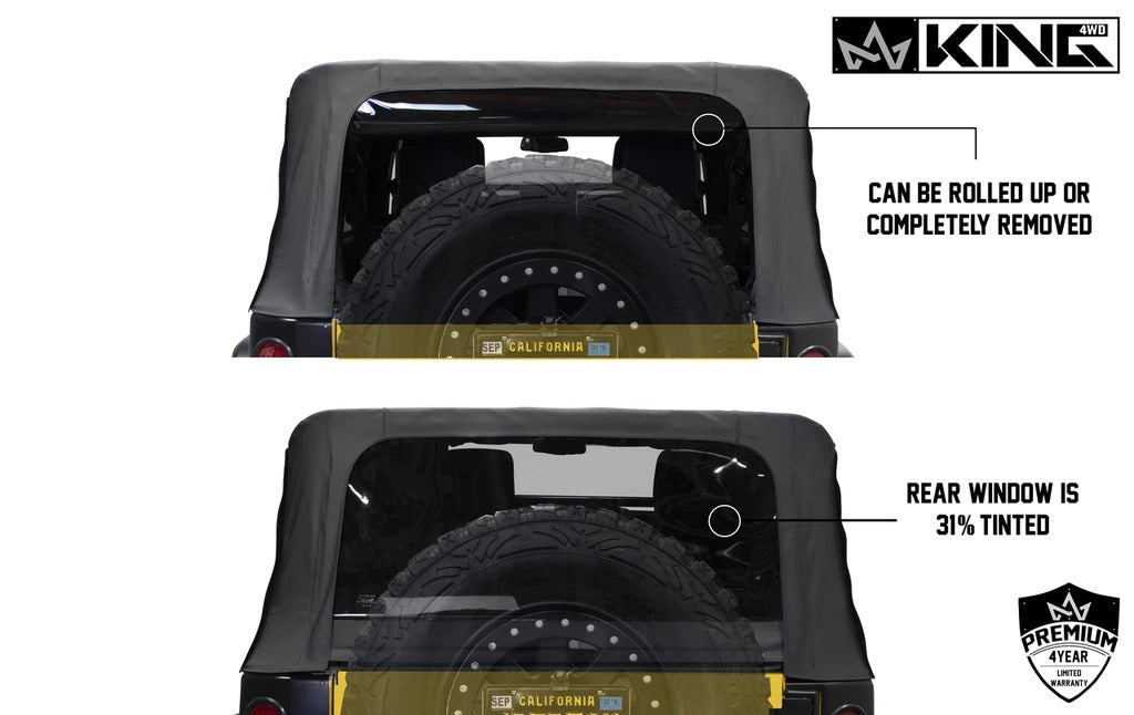 King 4WD Premium Replacement Soft Top, Black Diamond With Tinted Windows, Jeep Wrangler Unlimited JK 4 Door 2010-2018