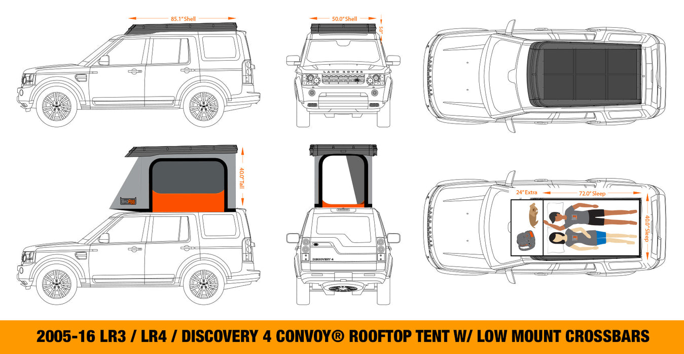 BadAss Tents CONVOY Hard Shell Rooftop Tent For Land Rover 2005-16 LR3 / LR4 / Discovery 3 / Discovery 4