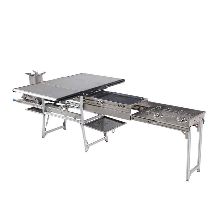 OVS Komodo Camp Kitchen - Dual Grill, Skillet, Folding Shelves, Rocket Tower - Stainless Steel