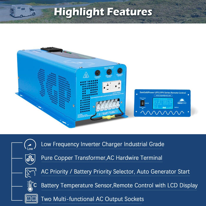 SunGold Power 4000W DC 48V Split Phase Pure Sine Wave Inverter With Charger UL1741 Standard