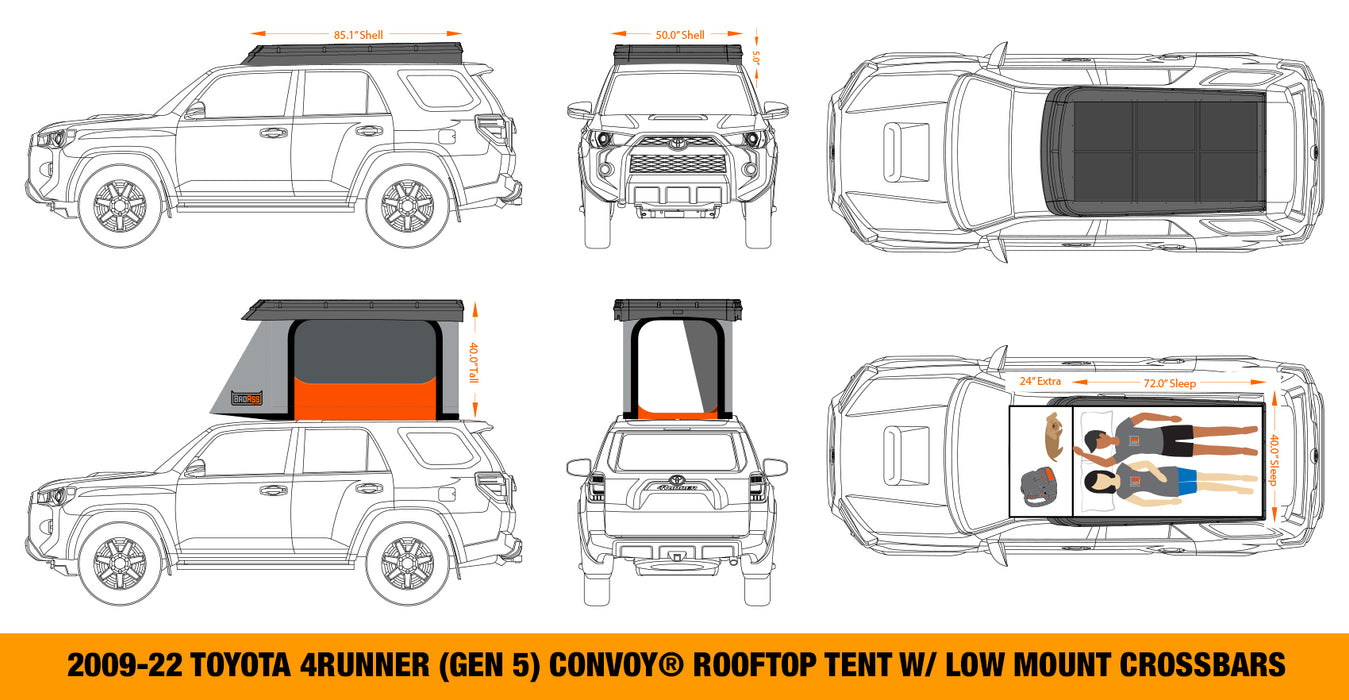 BadAss Tents CONVOY Hard Shell Rooftop Tent For Toyota 4Runner 09-23 (5th Gen)