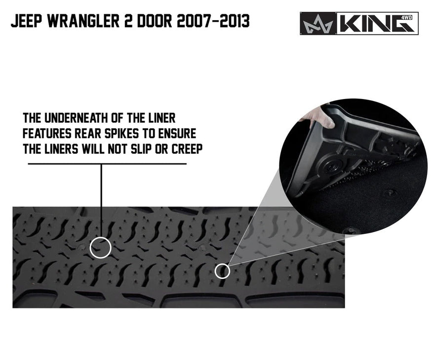 King 4WD Premium Four Season Floor Liners Front and Rear Jeep Wrangler JK 2 Door 2007-2013