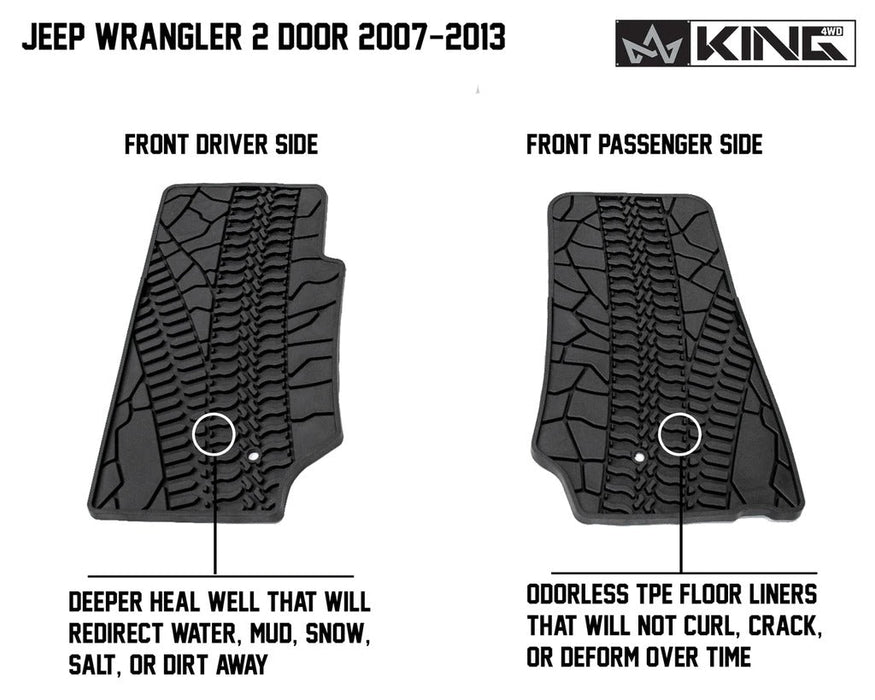 King 4WD Premium Four Season Floor Liners Front and Rear Jeep Wrangler JK 2 Door 2007-2013