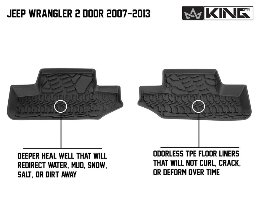 King 4WD Premium Four Season Floor Liners Front and Rear Jeep Wrangler JK 2 Door 2007-2013