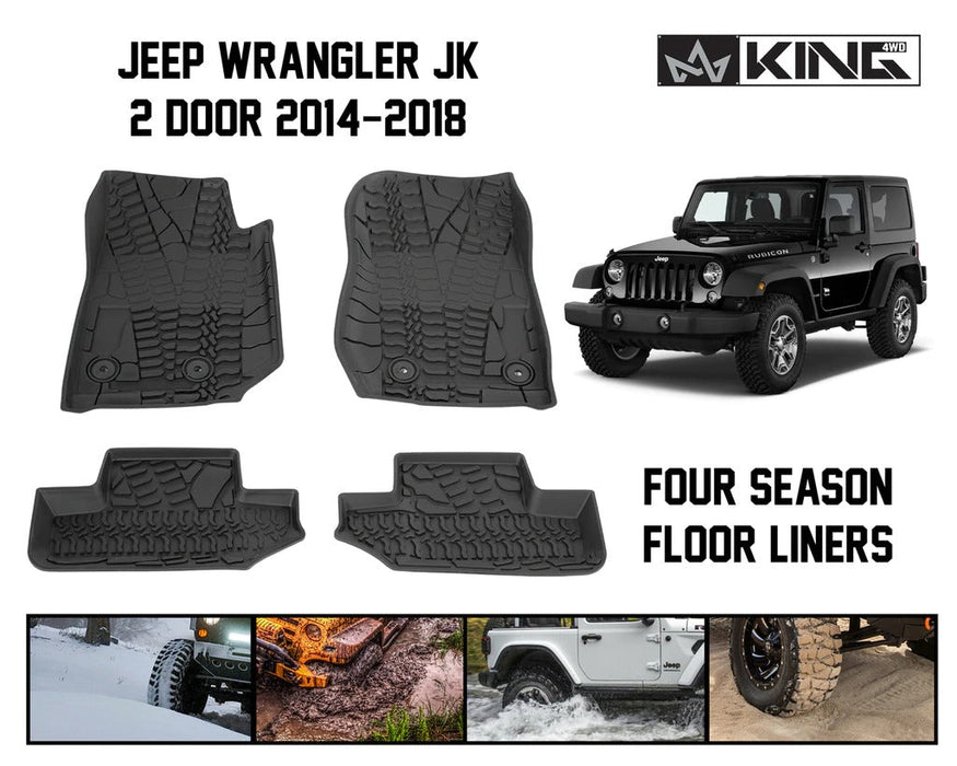 King 4WD Premium Four-Season Floor Liners Front and Rear Passenger Area Jeep Wrangler JK 2 Door 2014-2018