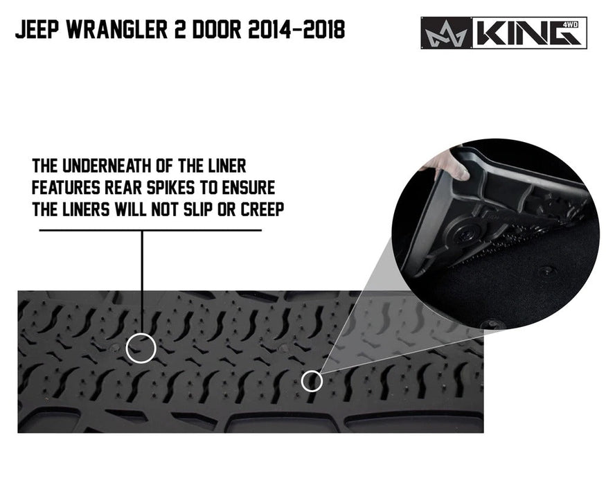 King 4WD Premium Four-Season Floor Liners Front and Rear Passenger Area Jeep Wrangler JK 2 Door 2014-2018