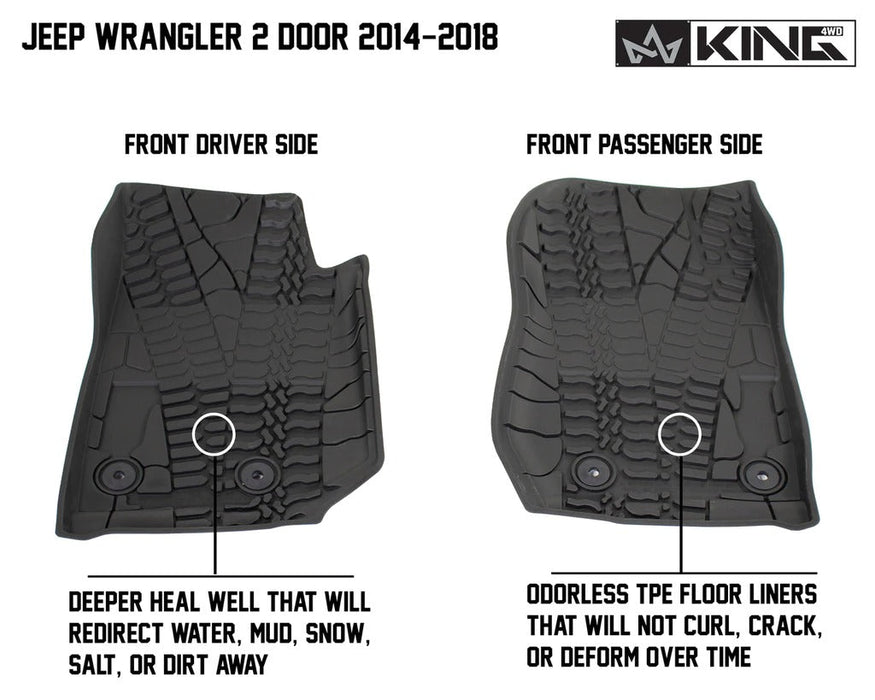 King 4WD Premium Four-Season Floor Liners Front and Rear Passenger Area Jeep Wrangler JK 2 Door 2014-2018