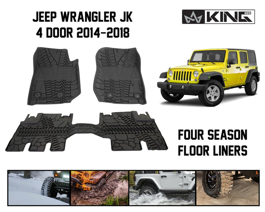 King 4WD Premium Four-Season Floor Liners Front and Rear Passenger Area Jeep Wrangler Unlimited JKU 4 Door 2014-2018