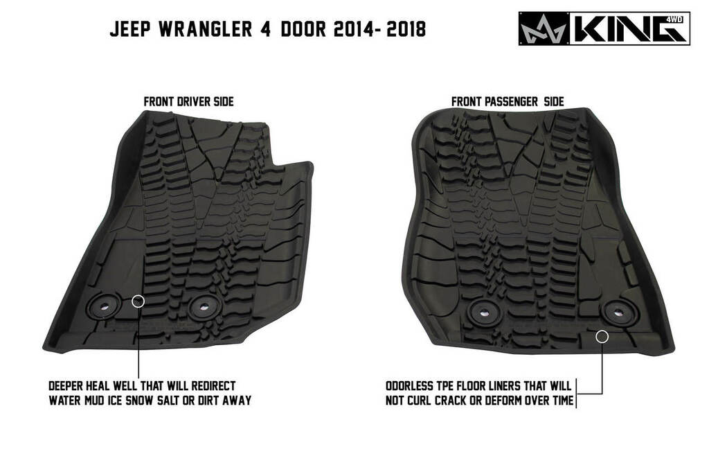 King 4WD Premium Four-Season Floor Liners Front and Rear Passenger Area Jeep Wrangler Unlimited JKU 4 Door 2014-2018