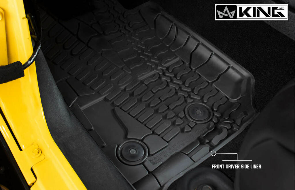 King 4WD Premium Four-Season Floor Liners Front and Rear Passenger Area Jeep Wrangler Unlimited JKU 4 Door 2014-2018