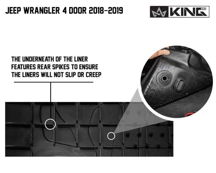 King 4WD Premium Four-Season Floor Liners Front and Rear Passenger Area Jeep Wrangler Unlimited JL 4 Door 2018-2019