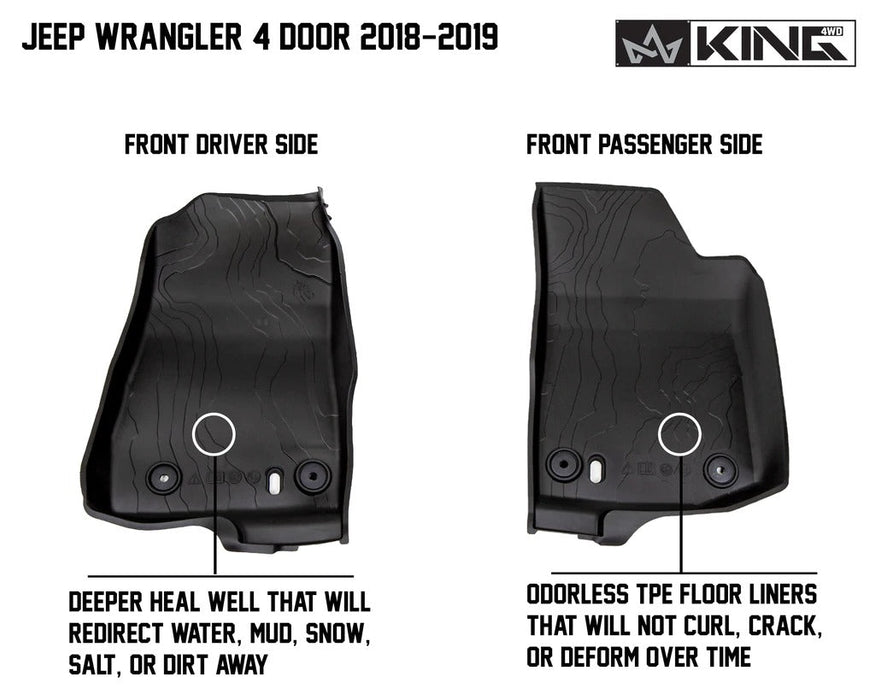 King 4WD Premium Four-Season Floor Liners Front and Rear Passenger Area Jeep Wrangler Unlimited JL 4 Door 2018-2019